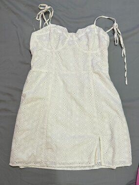 Aeropostale Women’s White Eyelet Tie-Strap Mini Dress Size Large SKU054